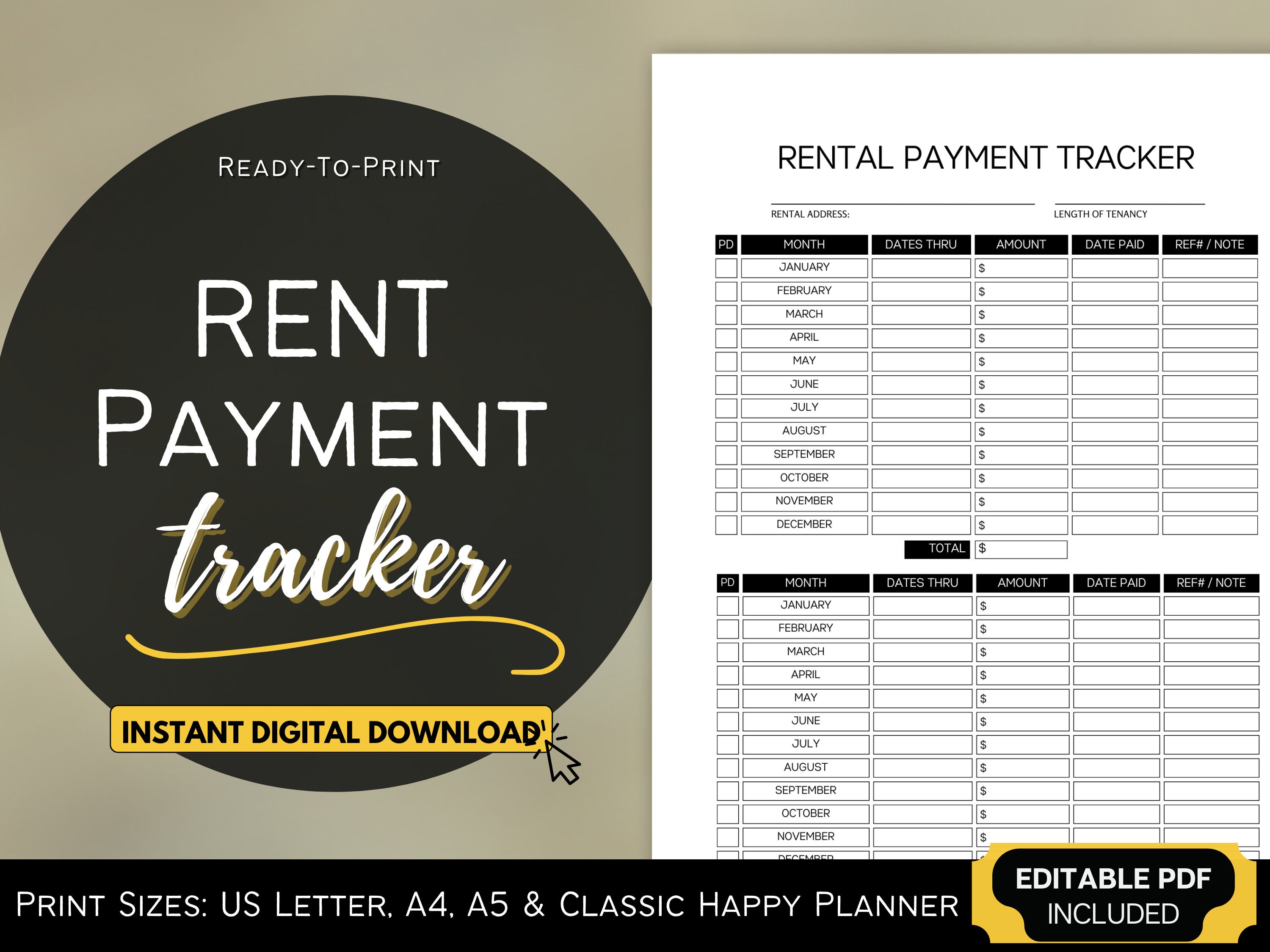 Editable Rent Tracker, Personal Planner, Monthly Rental Payment, Rental Editable Rent Tracker, Personal Planner, Monthly Rental Payment, Rental
