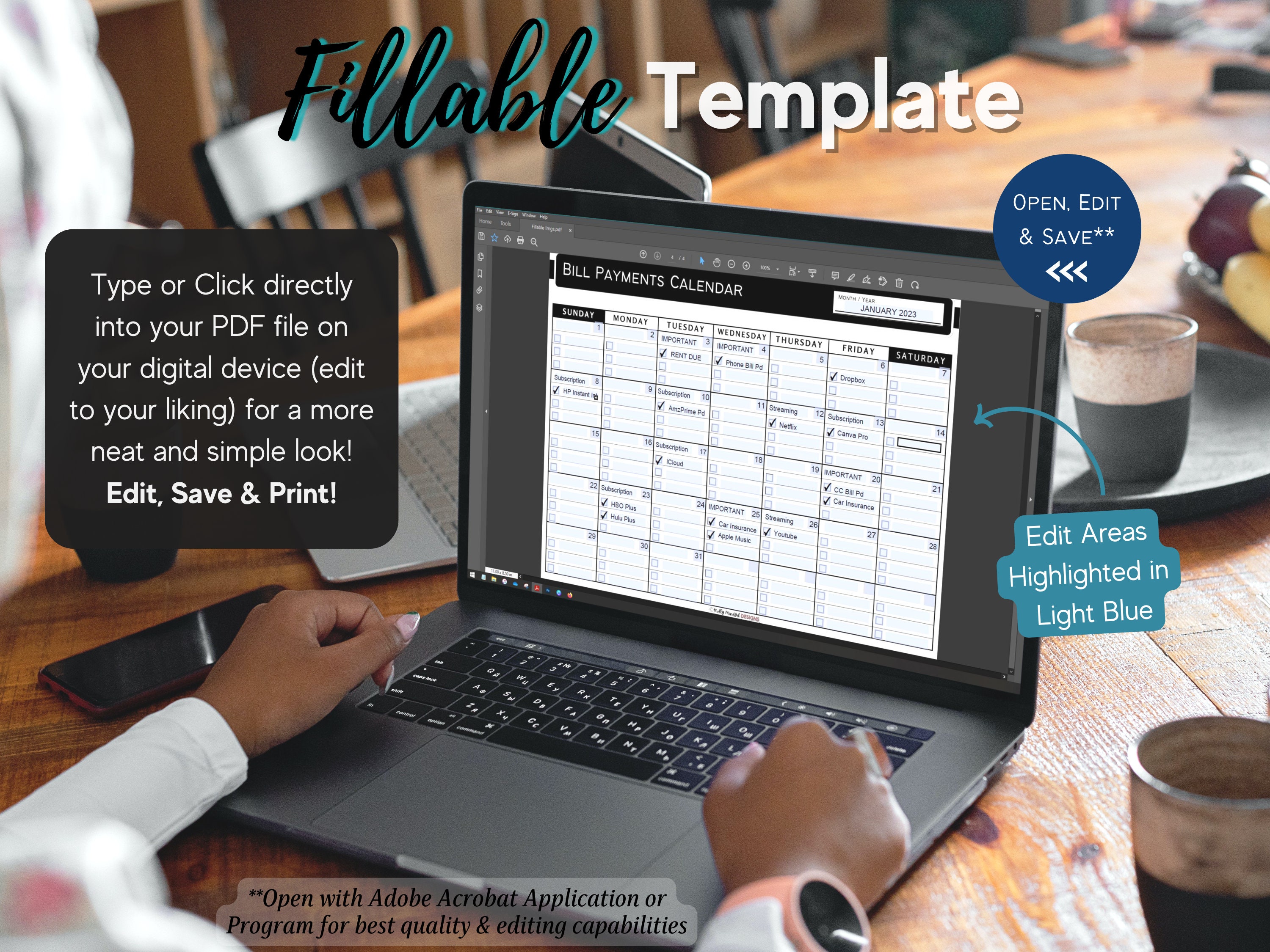 Editable Monthly Bill Tracker, Budget Planner Printable, Bill Expense ...