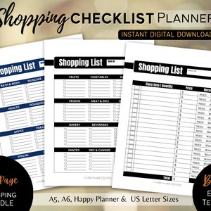 Editable Shopping Checklist Planner, Grocery List, Printable Shopping List, Store List, My Essential Items, Household Inventory List, PDF