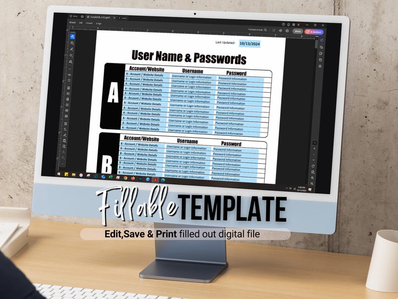 Printable Password Tracker A-Z: Fillable Password Log (PDF) - Etsy