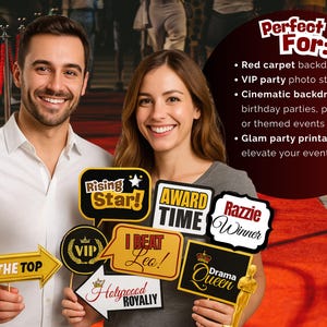 Hollywood Photo Booth Props: Red Carpet Party Printables (PDF Download ...