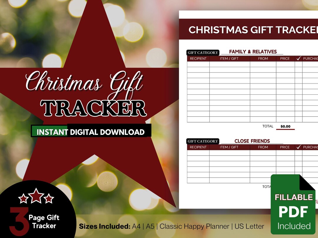 Christmas Gift Tracker | Printable Shopping List (fillable PDF) - Etsy