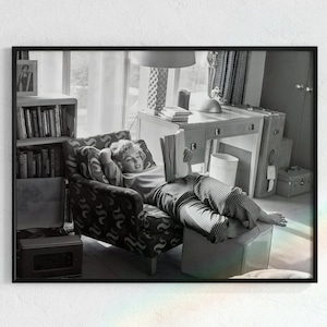 Marilyn Monroe Reading at Home, photographed by Andre de Dienes | Digital Art Download, black & white photo, Norma Jean, vintage photograph