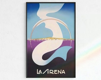 Poster vintage Art Déco con sirena / Ombre viola e blu (download digitale)