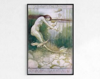 Stampa artistica di una sirena verde degli anni '20 / Illustrazione vintage (scarica)