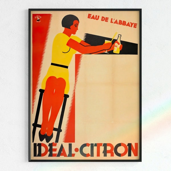 Rare 1930s Vintage Poster, "Eau de L'Abbaye" spring water poster | Printable Art Deco, vintage prints, Rare Art Deco, Bauhaus posters, art