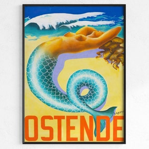 Art Deco Mermaid Travel Poster | Download, Vintage Mermaid Illustrations, Graphic Mermaid Art, Retro Mermaid Prints, Vintage Mermaid Art