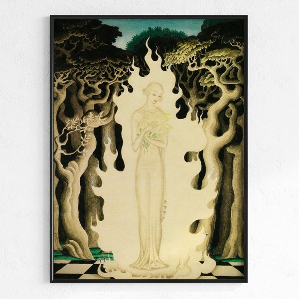 Witchy Kay Nielsen Dessin | Téléchargement, tirages d'art de sorcière, sorcière de la forêt, magie de la forêt, art mural sorcière, art du solstice, art de l'équinoxe, magie du feu