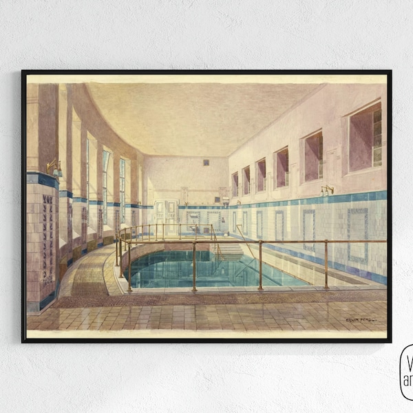 Vintage Pool Art Print | La Piscine | Retro Art Print Download | Pool Illustration, HD, high resolution, midcentury modern, gift for swimmer