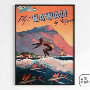 Póster de viaje de Hawái / ~Descarga digital~ Póster de viaje vintage de Hawái, Póster retro de Hawái, Aerolínea vintage, Impresión de Hawái, Carteles de Hawái