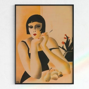 Rare Art Deco Poster by Stefan Römer, &quot;Young Woman with a Cigarette&quot; | digital download, flapper girl, Czech Art Deco, vintage posters, art