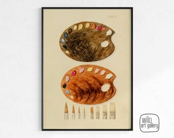 Vintage Paint Palette Illustration Art Print | Art Theory Decor (Digital Download)