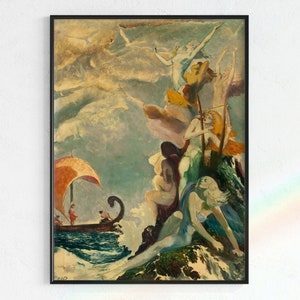 Rare Mermaid Print by Willy Pogany | Instant Download, Mermaid Poster, Siréne, Gift for mermaid lover, mermaid poster, vintage posters, art