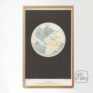 Vintage Planet Earth Illustration | retro astronomy art print, space wall art, earth drawing, retro scifi art, solar system