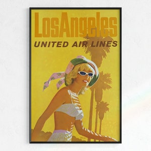Los Angeles Travel Poster | Printable Art, California Travel Poster, art print, travel posters, yellow poster, retro travel poster, wall art