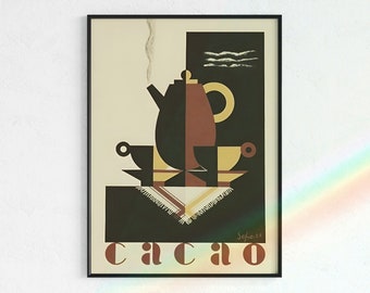 Mid-Century Modern Cacao Poster | Retro Hot Chocolate Ad, Geometric Design (Digital Download)