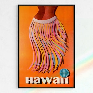 Retro Pan Am Hawaii ad | Digital Art, midcentury, hula dancer, prints and posters, Hawaii posters, vintage airlines, Orange poster, Maui art
