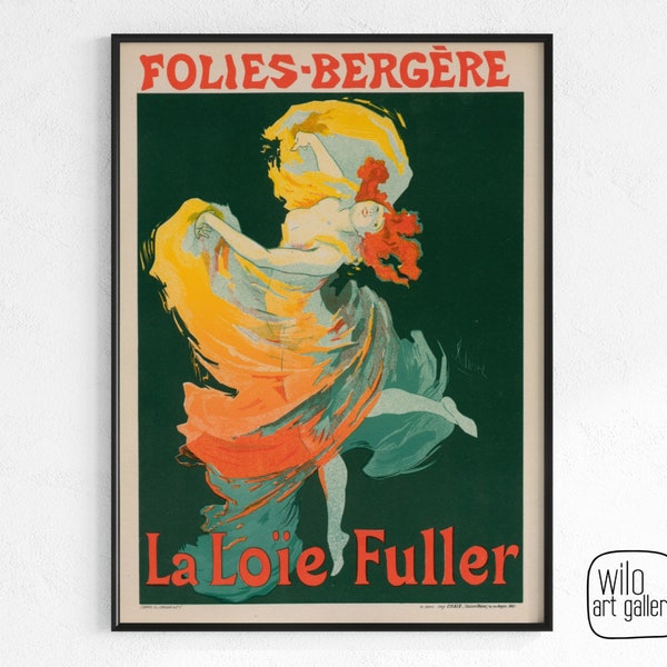 poster Loïe Fuller vintage, Folies Bergère | Art nouveau imprimable, esthétique des années 1920, impression de danse vintage, art de la danse, affiches anciennes, Paris