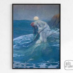 Print of &quot;The Mermaid&quot; Painting by Howard Pyle | Download, Mermaid Art Print, Mermaid Painting, Mermaid Decor, Vintage Mermaid, Victorian