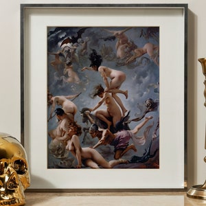 Witch&#39;s Sabbath Painting by Luis Falero | Download, Flying witches, witch art, Halloween wall art, Halloween decor, occult art prints, pagan