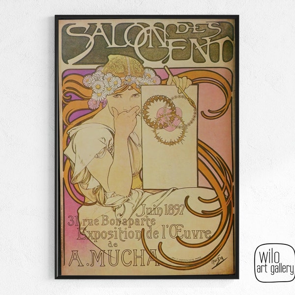 Art Nouveau Poster by Alphonse Mucha | Download Art Nouveau Print, Pink Art Nouveau, Art Nouveau Ad, Mucha Poster, Alphonse Mucha Art