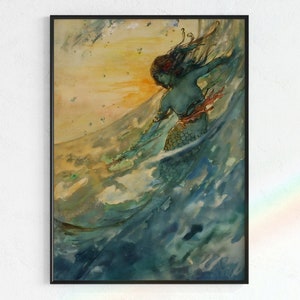 Rare Mermaid Painting by Willy Pogany | Instant Download, Mermaid Poster, Siréne, Gift for mermaid lover, mermaid poster, mermaid art prints