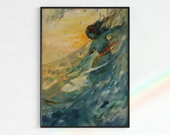 Rare Mermaid Painting by Willy Pogany | Instant Download, Mermaid Poster, Siréne, Gift for mermaid lover, mermaid poster, antique painting