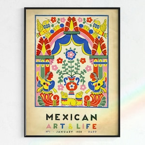Popular Mexican Art and Life Cover | Digital Download, Mexican Art Printable, Mexican folk art poster, southwest decor, trendy art printable