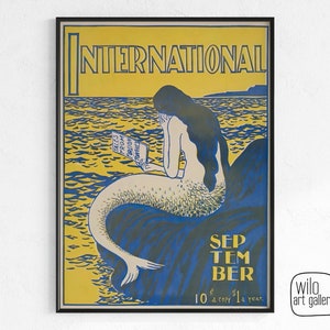Vintage Mermaid Poster, Retro Magazine Cover | Mermaid Illustration, mermaid art print, mermaid home, mermaid aesthetic, vintage mermaid art