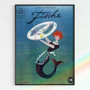 Redheaded Mermaid Art Deco Poster | Download, Graphic Mermaid, Mermaid Posters, Retro Mermaid Ad, Vintage Advertisement, Affiche de Sírene