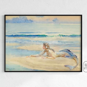 The Mermaid watercolor by John Weguelin | Download, Mermaid Prints, Mermaid Painting, Mermaid poster, sirene, mermaid poster, mystical art