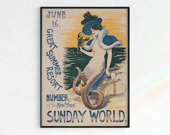 Poster con sirena vittoriana per il bagno (download digitale)