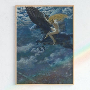 Valkyrie Painting | Download, Valkyrie Art Print, Pegasus Art Print, Female Warrior Art, Mythology in Art, Night Sky Painting, Valkyrie Art