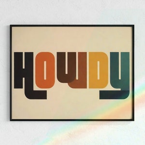 Cartel de Howdy / Cartel de tipografía de descarga digital, estética vaquera, arte vaquero, impresión howdy, country western, mediados de siglo, vaquera costera