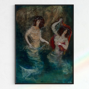 Mermaids Painting | Instant Download, Mermaid Poster, Siréne, Gift for mermaid lover, mermaid poster, mermaid art prints, vintage mermaids