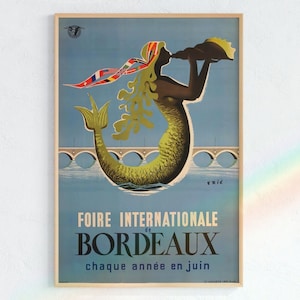 Cartel del Festival de Sirenas Art Déco Francés, Burdeos / Descargar, Impresión de Sirena Vintage, Affiché de Sírene, Meerjungfrau, Arte Retro de Sirena