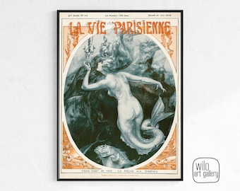 Art Nouveau Mermaid Poster by Cheri Herouard | La Vie Parisienne Vintage Cover (Digital Download)