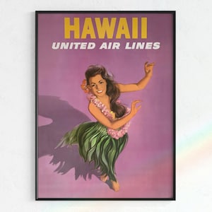 Vintage hawaii travel poster featuring a hula dancer | Digital Download, purple poster, retro Hawaii, Stan Galli, pan am, vintage poster art