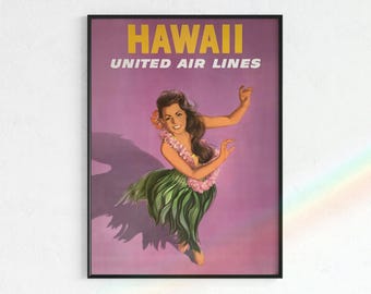 ビンテージ ハワイ ポスター アロハ フラガール ビーチ イラスト