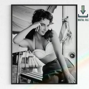 Rare Photo of Elizabeth Taylor Behind the Scenes of Country Western Movie &#39;Giant&#39; by Frank Worth | Digital Art, black & white, quirky, print