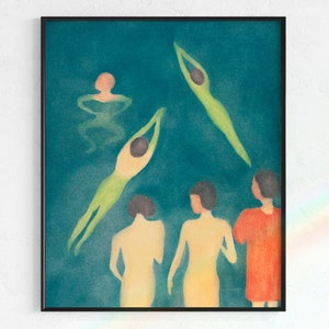 Painting of swimmers, &quot;Boys Bathing&quot; by Edvard Munch | Direct Download, Swimmer Poster, vintage art, digital art pool, swimming poster, deco