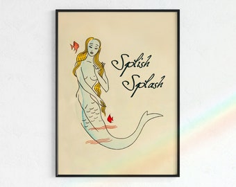 Mermaid Bathroom Print | Digital Download, Mermaid print, Bathroom mermaid, bathroom art, digital mermaid, mermaid prints, posters, vintage