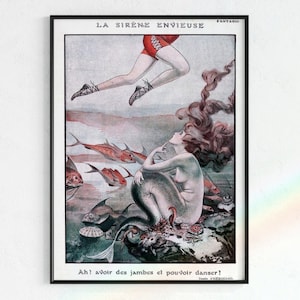 Vintage Mermaid Poster | digital download, art nouveau, siréne, affiche, mermaid prints, sapphic themes, vintage mermaid print, posters, art
