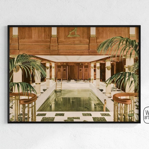 Art Deco Swimming Pool | 1920s Pool Design, Digital Download, La Piscíne, Swimming Pool Poster, Victorian Pool, Affiche, Ocean Liner Advert