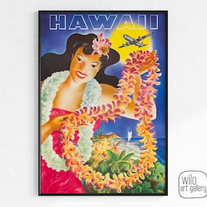 Hawaii Travel Poster | ~Digital Download~, Vintage Travel Poster, Retro Hawaii Poster, Vintage Airline Art, Hawaii Print, poster for bedroom