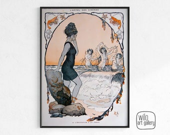 Vintage Mermaid Print | La Vie Parisienne Magazine Cover | Antique Sapphic Art (Download)