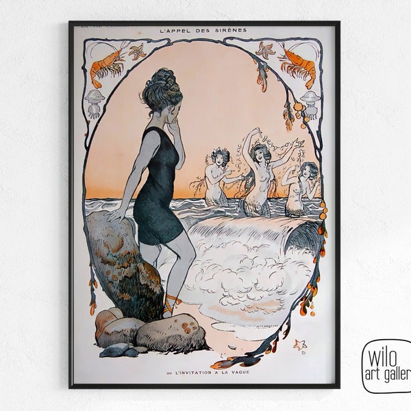 La Vie Parisienne Mermaids Print | Download, Mermaid Illustration, Retro Mermaid Posters, Affiche de Sírene, Meerjungfrau Plakat, 1920s art