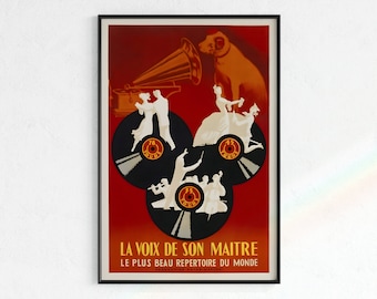 Retro Red Hi-Fi Vinyl Record Poster | Mid-Century French Art (Digital Download)