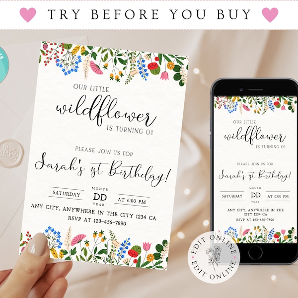 Avezano Wildflower 1st Birthday Backdrop - 7x5 Ft Floral Photo Background For Girl's Turning One Party