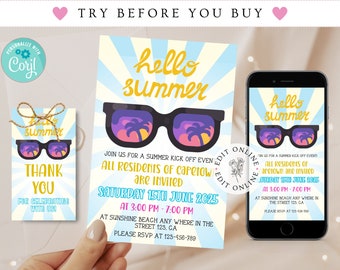 Summer Party Invitation, Summer Party Invites, Summer Beach Invitation, Summer Party, Beach Invitation, Hello Summer, Digital Download